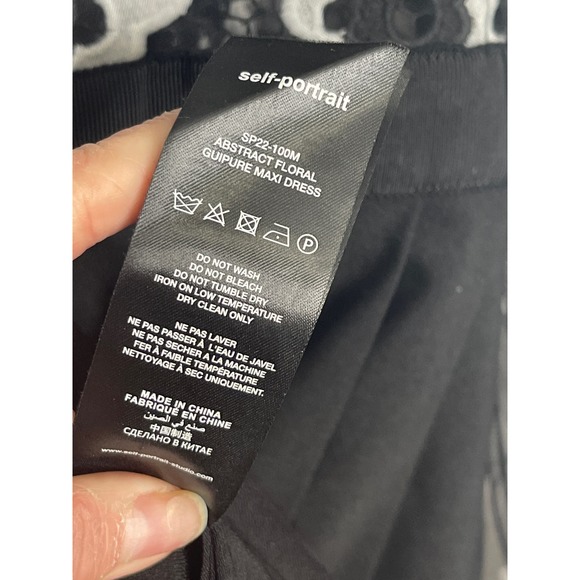 Self Portrait Floral Guipure 
ORGANDY OVERLAY LACE Dress Ivory Blk Gown SZ SM - Picture 12 of 12